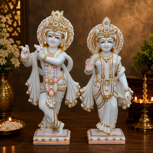 Statue de Radha Krishna en marbre |   Ensemble de statues Radha Krishna en marbre blanc |   Idole artisanale de Radha Krishna |   MALIYAS - Product Image 1