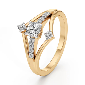 Bague de fiançailles en or jaune avec diamant rond taille brillant, bijoux classiques pour femmes - Product Image 1