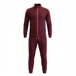 Ensemble de survêtement pour homme, couleur bordeaux, fermeture éclair intégrale, style sportif, avec accents orange, matière respirante en polyester et coton, idéal pour l'automne - Product Image 1
