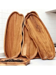 ถาดไม้เสิร์ฟอาหาร ถาดไม้ธรรมชาติ ถาดไม้สไตล์เรียบง่ายสำหรับอาหาร ขนม ผลไม้ ขนมปัง สำหรับโต๊ะอาหารในครัว - Product Image 3