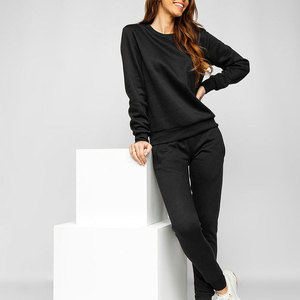 Ensemble de survêtement noir pour femmes, sweat-shirt à col rond, pantalon long, couleur unie, vêtements décontractés d'automne, respirant, 100% coton - Product Image 1