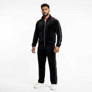 ชุดวอร์มกำมะหยี่แฟชั่นฤดูหนาวสุดหรู พิมพ์ลาย/สีพื้น สไตล์ลำลองสำหรับผู้ชาย ชุดเซ็ต 2 ชิ้น ขายส่ง - Product Image 1