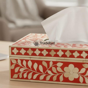กล่องใส่กระดาษทิชชูหรูหรา งานฝีมือฝังกระดูก ดีไซน์รักษ์โลก ของตกแต่งบ้านและห้องน้ำ Tradebyd - Product Image 4