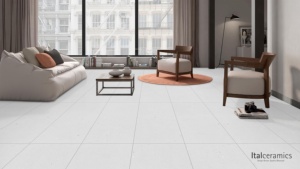 กระเบื้องพอร์ซเลนลายหินอ่อนสีขาวเกรดพรีเมียม รุ่น Silver Grain White - Product Image 1