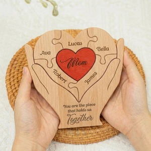 Escultura de Corazón de Madera, Figura Romántica de Pareja Enamorada para Decoración del Hogar, Regalo de Boda, Adorno de Madera Natural para Mesa, Repisa o Oficina - Product Image 2