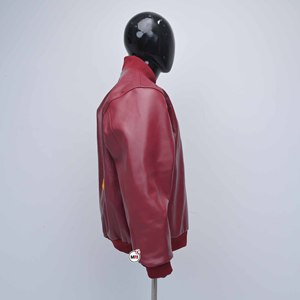 Genuine Real Leather Mens Red Bomber <b>Jackets</b> Embroidered Logo Zipper Front Stand Collar Casual Style with Customized Logo <b>Jacket</b> - Product Image 4