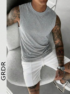 Débardeurs décontractés en tricot pour hommes, grandes tailles, pour l'entraînement, couleur unie, 100 % coton, séchage rapide, respirants, pour la plage et le sport, personnalisables - Product Image 3