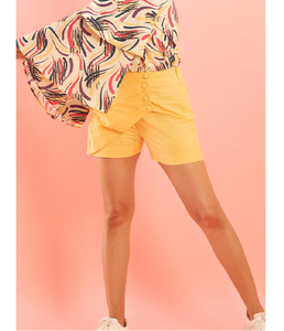 กระโปรงกางเกงผ้าฝ้ายสีเหลืองสำหรับผู้หญิง เอวสูง จีบระบาย กระโปรงสั้น น้ำหนักเบา สวมใส่สบาย เหมาะสำหรับใส่ในชีวิตประจำวัน สไตล์ฤดูร้อน - Product Image 1