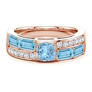 แหวนทองคำแท้ 14K สองแถว สองวง ประดับด้วยอเมทิสต์ธรรมชาติและเพชร แหวนหมั้นแบบสองชั้น ราคาโรงงาน ของขวัญสำหรับเธอ - Product Image 1