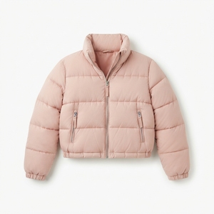 Chaqueta Corta Acolchada de Invierno para Mujer con Logotipo Personalizado, Cuello Alto, Color Sólido, Estilo Casual - Product Image 3