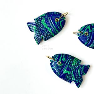 Pendentif Poisson en Azurite Malachite AAA, Collier en Argent 925 Fait Main avec Pierre Précieuse, Breloque Cristal de Guérison Sculptée à la Main, Luxe, Vente en Gros - Product Image 4