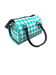 Sac à main exécutif de luxe en cuir véritable, motif damier turquoise, style western, marron imprimé animalier, fermeture éclair – Vente chaude - Product Image 3