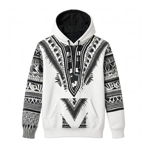 Sudadera con Capucha de Algodón Blanco para Hombre y Mujer, Estampado Tribal Geométrico Africano Dashiki Negro, Ropa Casual de Invierno - Product Image 4