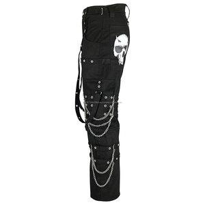 Pantalon cargo gothique punk pour homme, noir, ample, avec chaînes, sangles, poches à crâne, vente en gros, pantalon 2026 - Product Image 2