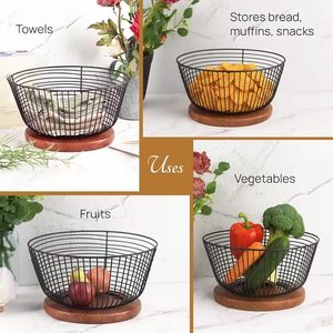 Panier de rangement en métal avec revêtement en poudre de qualité supérieure et poignées en bois - Product Image 3