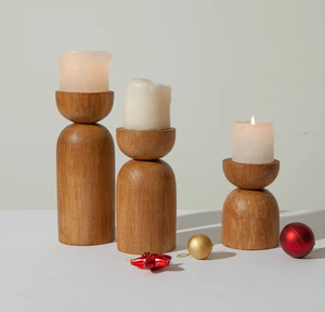 Wooden <b>Candle</b> Holder Set: Scandinavian Rustic Wood <b>Candle</b> Stand By B H Brothers - Product Image 1