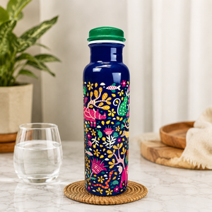 Navy Blue <b>Copper</b> Water <b>Bottle</b> with Premium Printed Finish Reusable <b>Drinking</b> Flask for Home Office Yoga Travel and Everyday - Product Image 6