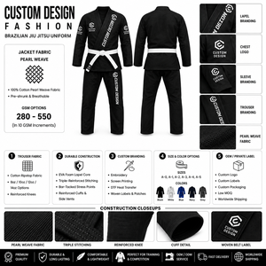 Kimono de Entrenamiento BJJ Unisex, 440 GSM, Tejido de Perlas, Costuras Reforzadas, Antibacteriano, Absorbe la Humedad, OEM, ODM, Logotipo Personalizado - Product Image 6