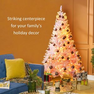 6 FT Pre-Lit Artificial Christmas Tree 250 LED <b>Lights</b> 1000 Tips Flocked Pink Realistic <b>Branches</b> Warm <b>Light</b> Temperature 210 cm - Product Image 4