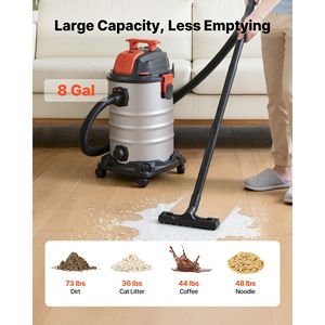 Aspirapolvere Industriale Wet & Dry da 8 Galloni, 6 HP di Picco, a Batteria, con Autopulizia e Doppio Filtro, 900W - Product Image 6