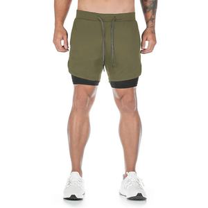 2024 ropa atlética masculina de alta calidad 2 en 1 pantalones cortos deportivos de poliéster transpirable de talla grande pantalones cortos deportivos para hombres con bolsillos - Product Image 2