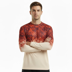 high Quality Men's Long Sleeve Fishing Shirt Sublimation Print Red White Gradient UPF 50 Anti-Uv Protection Outdoor Wear - Product Image 2