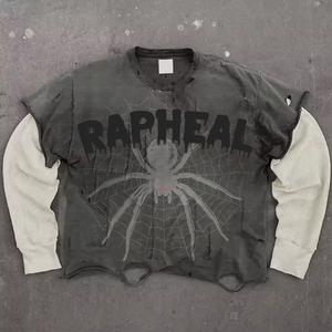 เสื้อยืดแขนยาวทรงโอเวอร์ไซส์สไตล์วินเทจสำหรับผู้ชาย ผ้าคอตตอน 100% แบบสองชั้น  ตกแต่งด้วยเทคนิค Acid Wash  แขนเสื้อแบบ Double Waffle  สามารถปรับแต่งได้ - Product Image 2