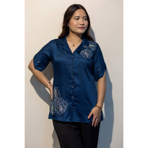 Camisa Elegante de Algodón Giza Azul DAPHNE para Mujer, Moda Casual para Uso Diario - Product Image 3