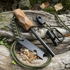 Kit de Encendido de Fuego Premium con Ferro Rod, Mango de Madera Geométrico Resistente, Encendedor Multiherramienta de 50mm, Cordón de Paracord, Silbato - Product Image 2