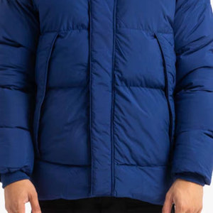 Chaqueta Acolchada Azul con Capucha para Hombre, Cortavientos, Rellena de Plumón, Abrigo Casual de Invierno, Corte Regular, Cierre de Cremallera, Color Sólido, Gruesa y Aislada - Product Image 5