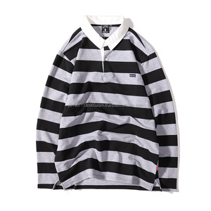 Men's Rugby Jersey High Quality Customizable Stripe Long Sleeve 100% Cotton Anti-Bacterial Sublimation Custom Team <b>Name</b> Logo - Product Image 3