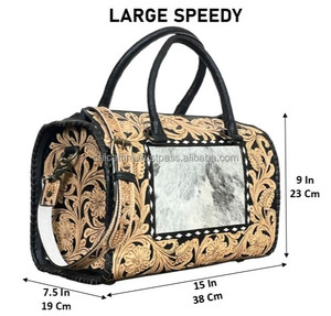 Ready to Ship Wholesale Price Hand <b>Tooled</b> <b>Leather</b> Large Speedy Bag for Women's Cowhide Travel Duffle Bag Designer Crossbody Bags - Product Image 2