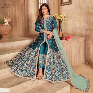 ชุดอานาร์กาลีผ้าไหมปักลายแบบกึ่งสำเร็จรูป สไตล์โมเดิร์น สำหรับงานปาร์ตี้ งานแต่งงาน และงานดิวาลี - Product Image 2