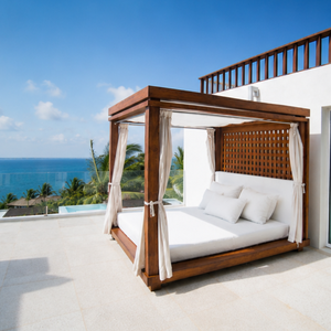 Cama de Día de Lujo con Toldo de Teca Sólida para Exteriores, con Cortinas, Moderna, para Jardín, Patio, Piscina, Resort, Hotel - Product Image 1