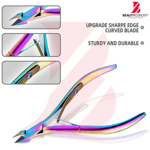 Ensemble de 4 pinces à cuticules de couleur arc-en-ciel, en acier inoxydable multicolore, pour enlever les peaux mortes, kit professionnel pour les ongles - Product Image 3