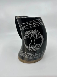 FAIZA CRAFT Taza de Cuerno Natural Hecha a Mano, Ecológica, Inspirada en los Vikingos, con Tapa y Pajita para Café y Shots - Product Image 3