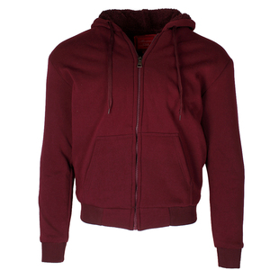 Sweat-shirt à capuche zippé pour homme, couleur bordeaux, coupe classique, en molleton, manches longues, pour l'automne. - Product Image 1