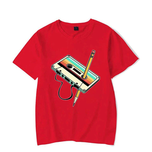 T-shirt vert léger pour homme 180g à manches courtes et col rond, imprimé dessin animé cassette audio, logo avant, décontracté, en jersey tricoté 100% - Product Image 6