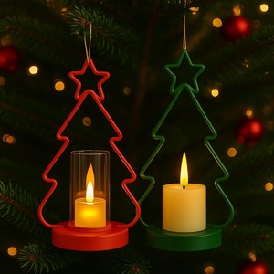 <b>Christmas</b> Tree Candle Holders Red and Green Metal Wire Frame with Star Design Festive <b>Table</b> <b>Centerpiece</b> for Home Decor - Product Image 3