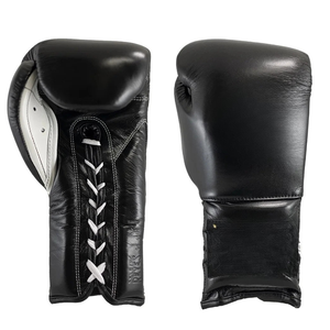 Gants de boxe en cuir noir 16 oz avec fermeture à lacets pour adultes de 14 ans et plus, unisexe, pour l'entraînement - Product Image 1