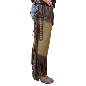 Chaps en cuir véritable pour homme, style cowboy, avec franges et fermeture à boucle, haute qualité pour l'équitation - Product Image 2