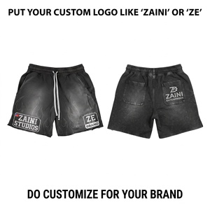 Pantalones Cortos Deportivos Premium para Hombre, Tejido de 140g, Ecológicos, Impermeables, con Logotipo Personalizado, Estilo Cargo con Cordón Ajustable, Color Negro y Gris - Product Image 1
