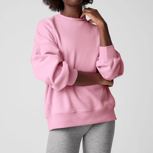 Sweat-shirts et sweats à capuche en molleton surdimensionnés pour femmes, col rond, logo personnalisable sur le devant, haute qualité, OEM - Product Image 6