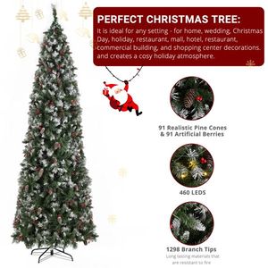 Albero di Natale a Forma di Matita 2,7m in PVC Verde con 460 Luci, 8 Modalità, 1298 Rami Bianchi, Luci Automatiche a Colori Caldi - Product Image 3