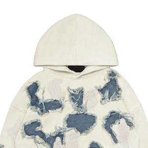 เสื้อฮู้ดดี้ผ้าฝ้ายแบบใหม่ สไตล์ดิสเทรส สำหรับผู้ชาย คุณภาพสูง ผ้าฝ้ายผสม ขนฟลีซคุณภาพสูง ระบายอากาศได้ดี สีดำ - Product Image 5