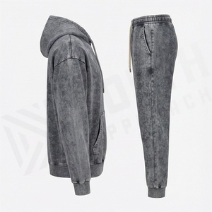Breathable Fabric Acid Wash Tracksuit Set Gym Fitness Wear <b>Pullover</b> <b>Men</b> Custom Logo Streetwear Training Sports Apparel - Product Image 3