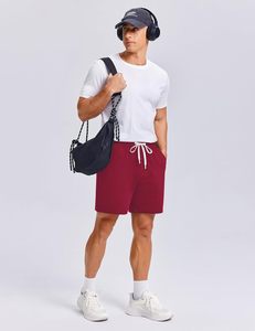 Shorts Bermuda pour homme en bleu marine uni, à séchage rapide, avec poches, taille élastique, vêtements de sport décontractés - Product Image 3