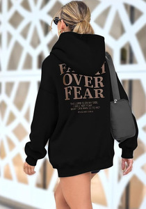 Faith Over Fear Hoodie <b>Men's</b> Black Cotton <b>Pullover</b> Hooded Sweatshirt With Pocket Regular Fit Casual Autumn Wear - Product Image 2