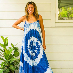 Vestido maxi de rayón con efecto tie-dye para mujer, sin mangas, con tirantes finos, corte holgado, estilo bohemio, informal, para verano - Product Image 1