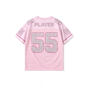 Camiseta de fútbol americano rosa con diamantes de imitación para mujer, estilo oversize, cuello en V, transpirable, OEM - Product Image 3